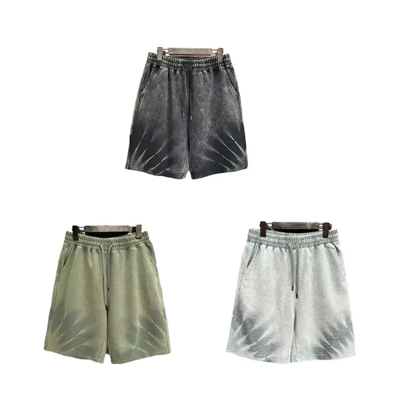 Heavyweight Cotton Short Sweatpants Drawstring Loose Solid Vintage Blank Men's 5 Inch Inseam Acid Wash Shorts