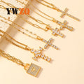 Fashion Waterproof Geometric Stainless Steel Necklace Dainty Cross Zircon Pendant Necklace Gift for Women