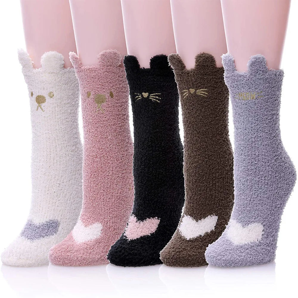 Autumn and Winter Warm Sleeping Socks Japanese and Korean Half-side Embroidered Moon Folded Ears Floor Socks for Women
