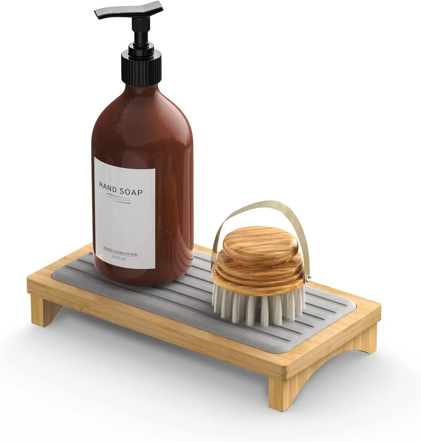 High Quality Bamboo Standing Type Soap Dispenser Sponge Holder Instant Dry Kitchen Sink Organizer for Kitchen Bathroom