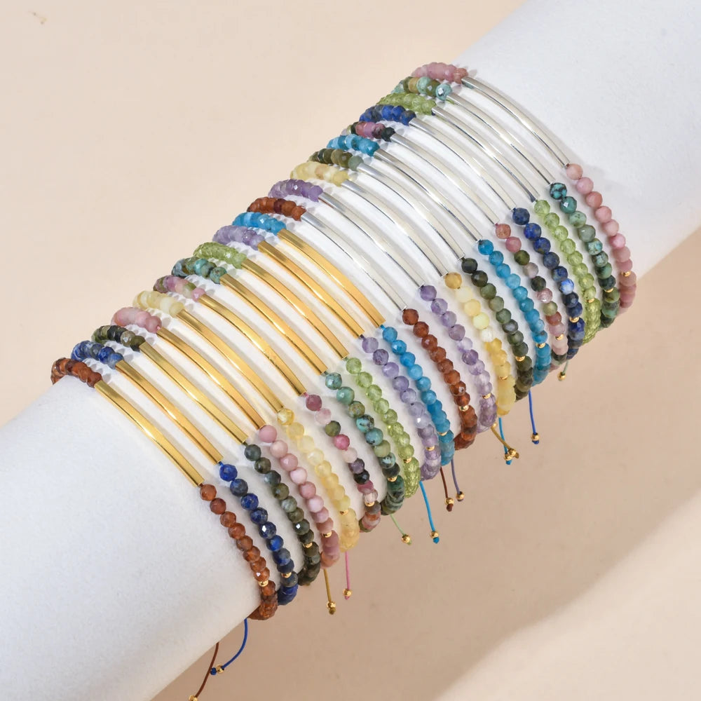 ZMZY Lucky Tube Jewelry Handmade Women's Bangle Wholesale Vintage Bohemia Geometric Anniversary Natural Stone Bar Beaded