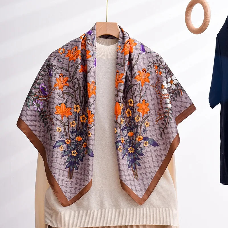 New 90cm Retro Brand Women Rayon Silk Scarf Bandanna Fashion Bohemian Pattern Square Hijab Lady Wrap Headband Polyester square