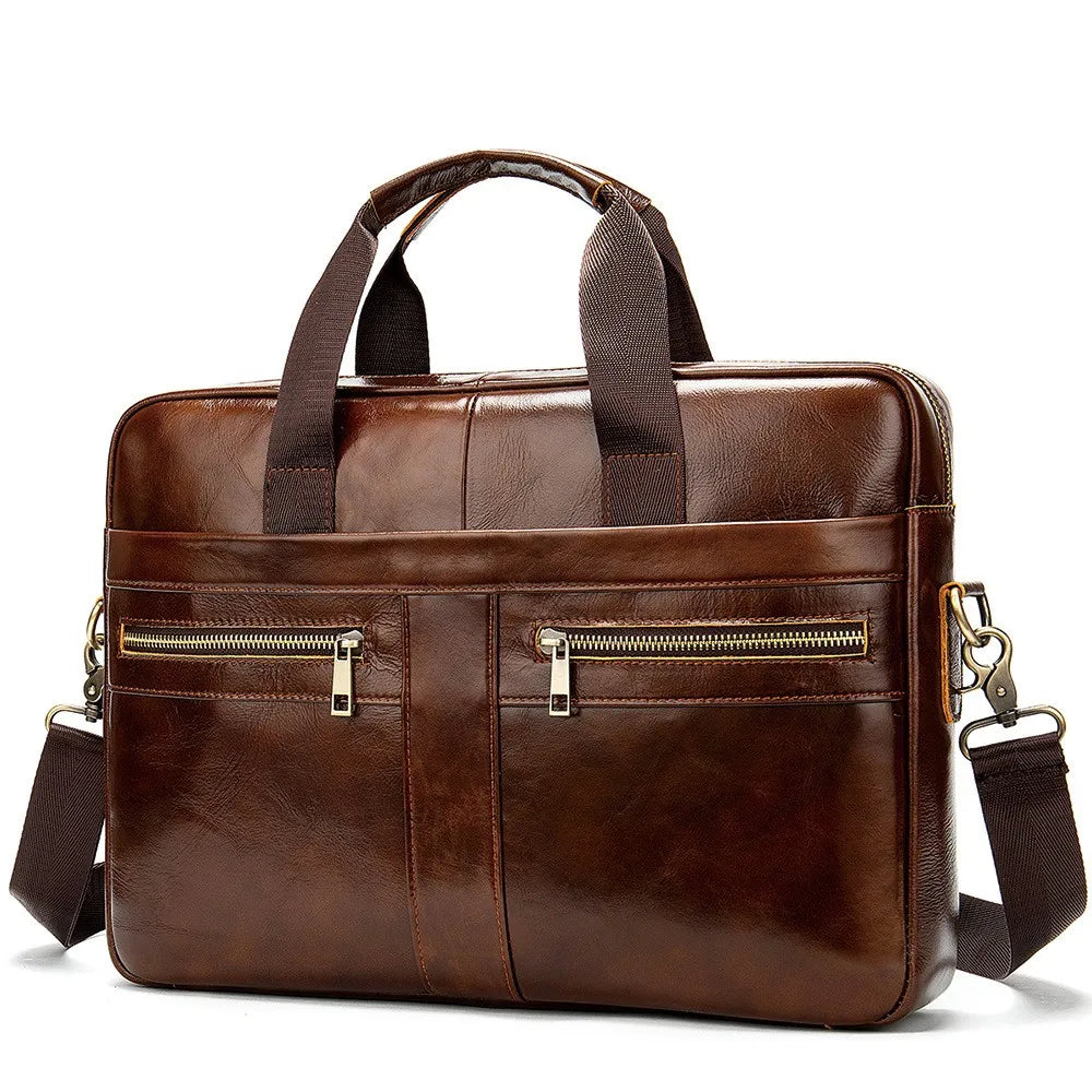 Design Business Laptop Waterproof Computer Handbag Coffee Men Bag Soft Sided Leather Briefcase
