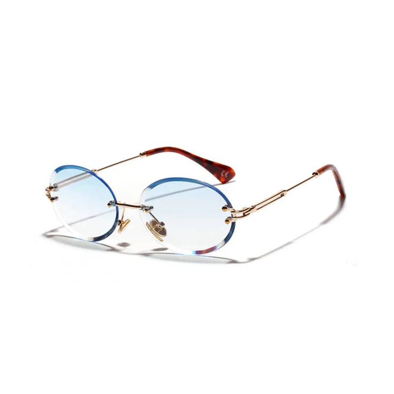 Summer Rimless Oval Sunglasses Diamond Cut Sunglasses Shades Small Women Frameless Sunglasses Ramenlose Brillen Cermin Mata
