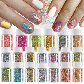 20ml Holographic Mermaid Chunky Glitter Nail Sequins Shiny Aurora Mixed Hexagon Powder DIY Nail Art Decoration Accessories