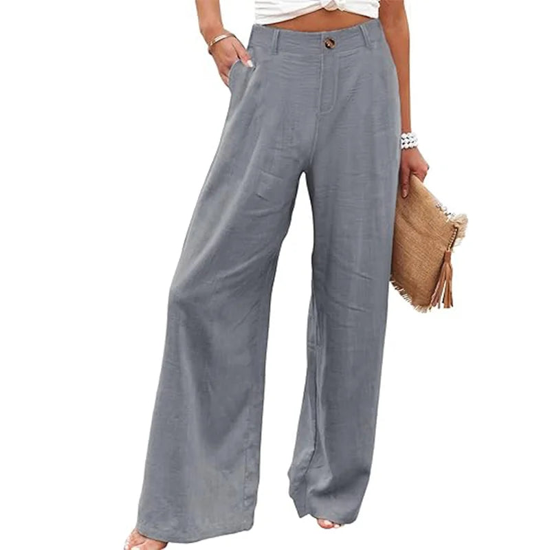 Women's Casual Pants Cotton Linen Mid-waist Straight Pants Spring/Summer Trousers