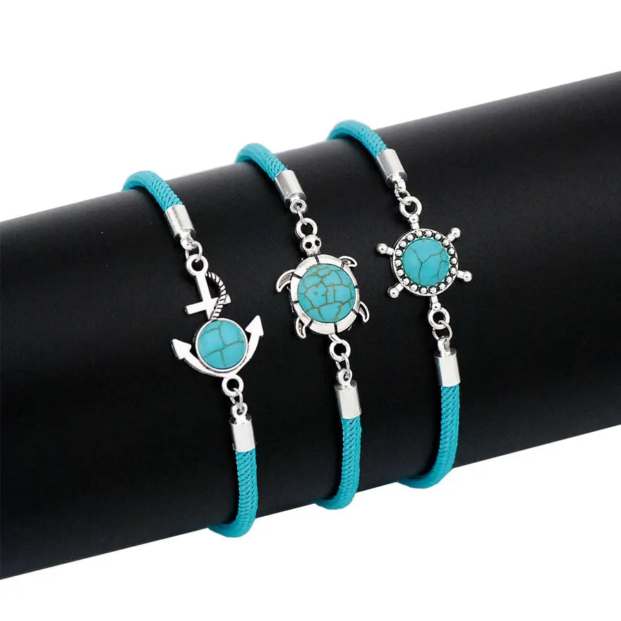 Turquoise Turtle Anchor Rudder Pendant Bracelet Anklet Marine Style Fashion Wrap Bracelets