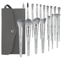 MAANGE 17pcs Silver Cosmetics Brush Set Professional Travel Makeup Brushes with High Quality Pu Bag Makeup Brushes Set