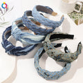 QIYUE Vintage Denim Pleated Headband Fabric Headband Women's French Personality High Style Wide Edge Headband