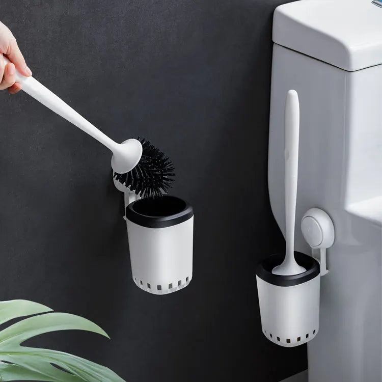 TPR Wall Mounted Silicone Toilet Brush with Holder Toilet Cleaning Bowl Brush with Vacuum Suction Cup for Bathroom Cleaning