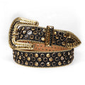 BB Western Ladies Rhinestone Belts Bling Bling Black and Gold Diamond Studded Cowgirl Belts for Women