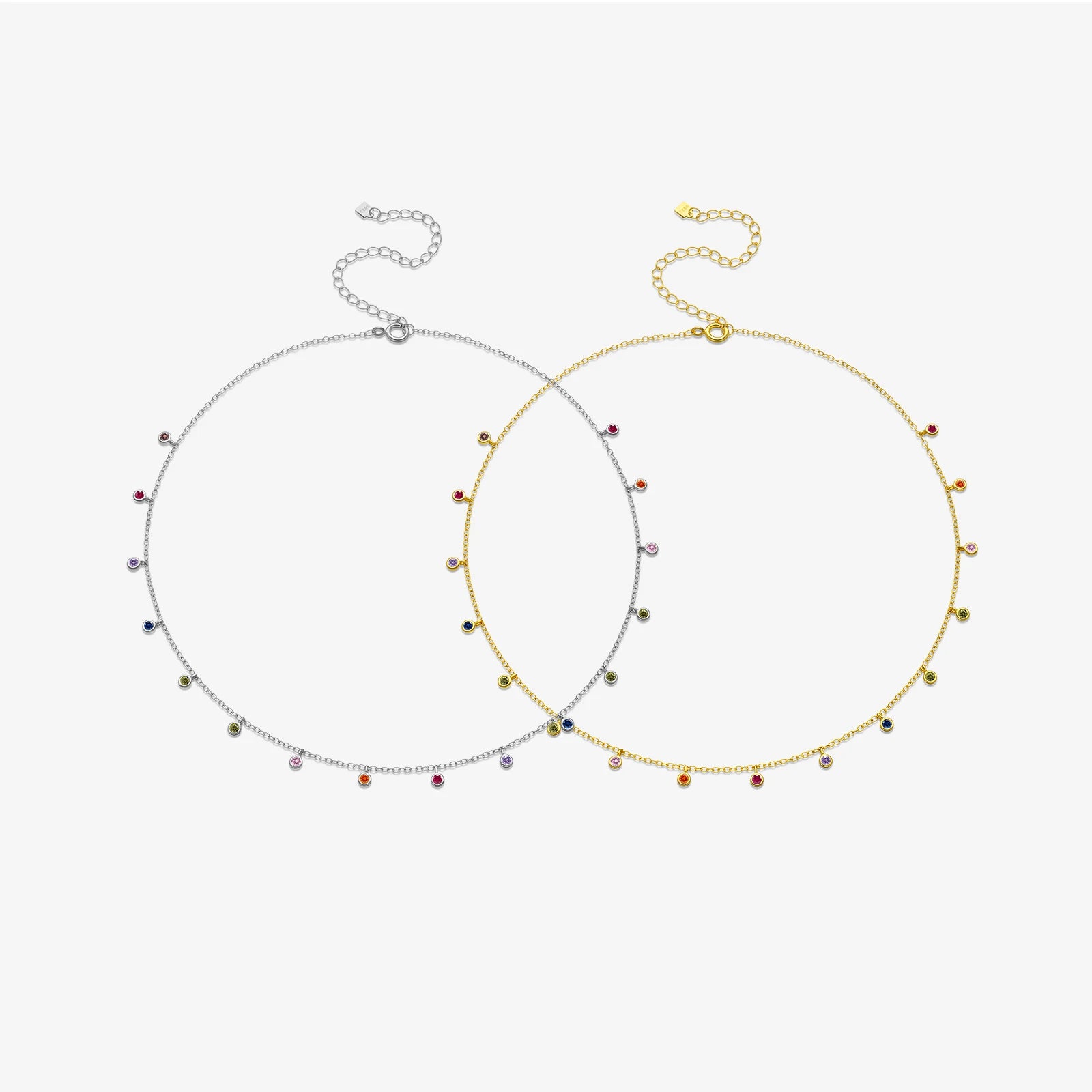 FUAMAY Fashion 18K Gold Plated S925 Silver Colorful Necklace Women Classic Golden 925 Silver Rainbow Zircon Pendant Necklace
