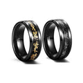 POYA Black Tungsten Sandstone Silver Gold Leaf Inlay Wedding Ring 8mm Anniversary Engagement for Men