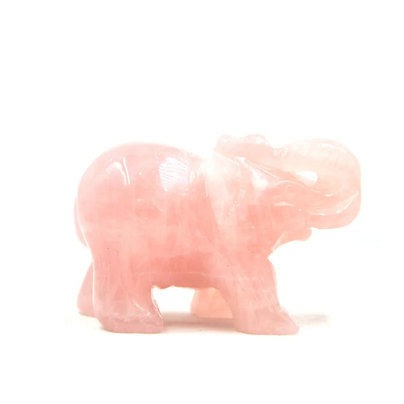 HY New Wholesale Natural Crystal Carving Animal Crafts Hand Made Elephants Statue 2 Inch Healing Gemstone Crystal Rose Quartz Hand Made Elephants for Gifts