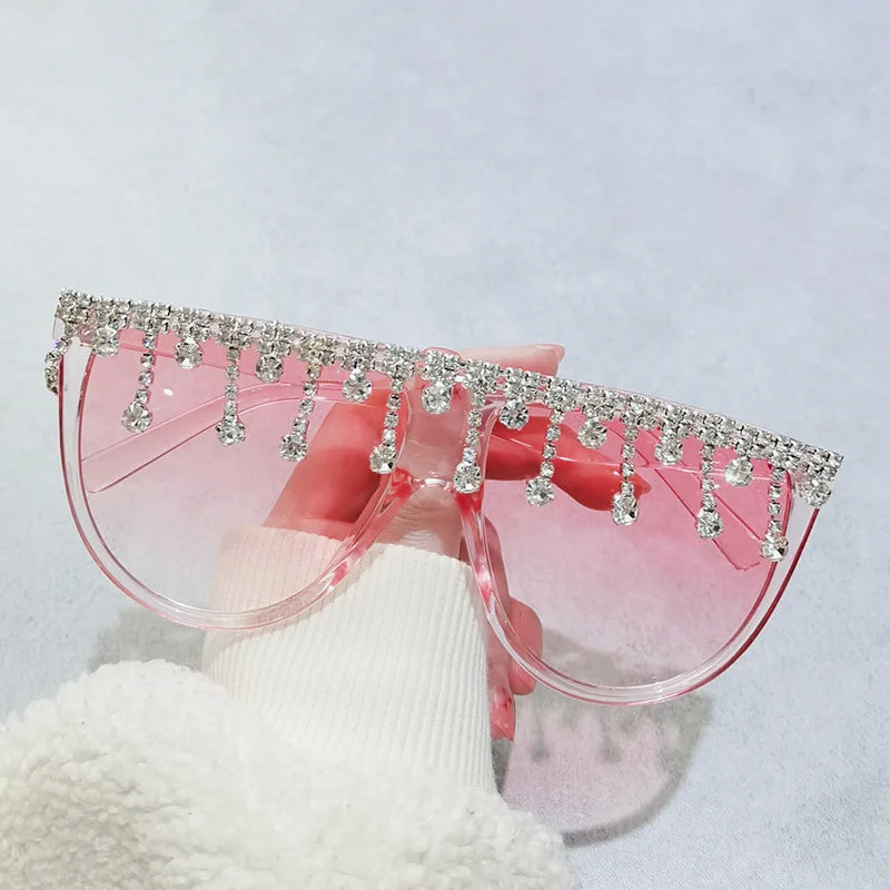 ADE WU XY9232 Fashion Diamond Decorate Sunglasses Women Personality Large Frame Sun Glasses Semicircle Water Drop Shape Shades