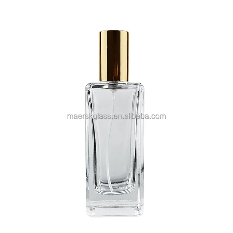 Rectangular Glass Perfume Bottle 50ml Sprayer Perfume Glass Bottle Thick Glass 50 ml Perfume Bottle Support Print Logo