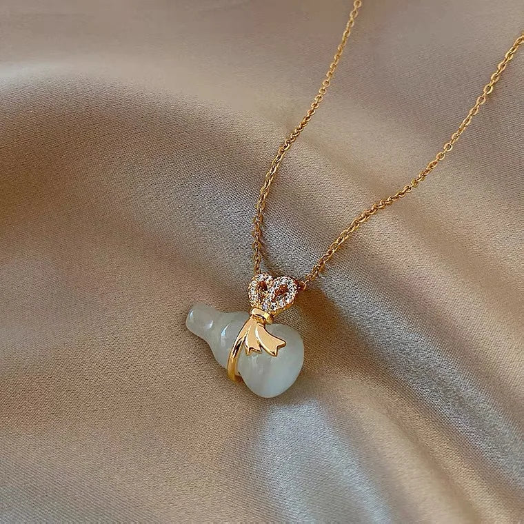 Gold Rose Gold Chain Natural Jade Gemstone Pendant Necklace New Arrival Jewelry Religious Stainless Steel Necklace