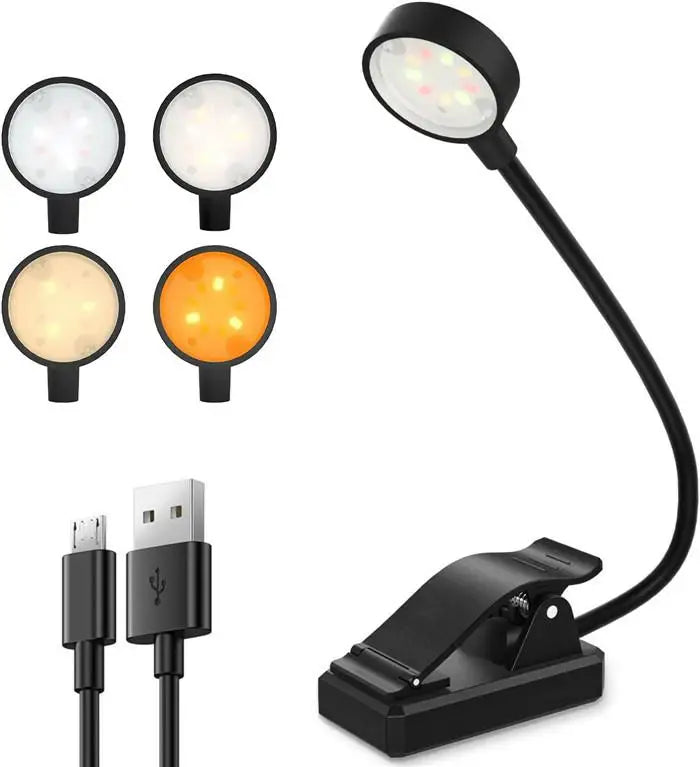 USB Rechargeable LED Portable Book Lamp Eye-Friendly Adjustable Brightness Flexible Clip Amber Foldable Bedroom Living Room