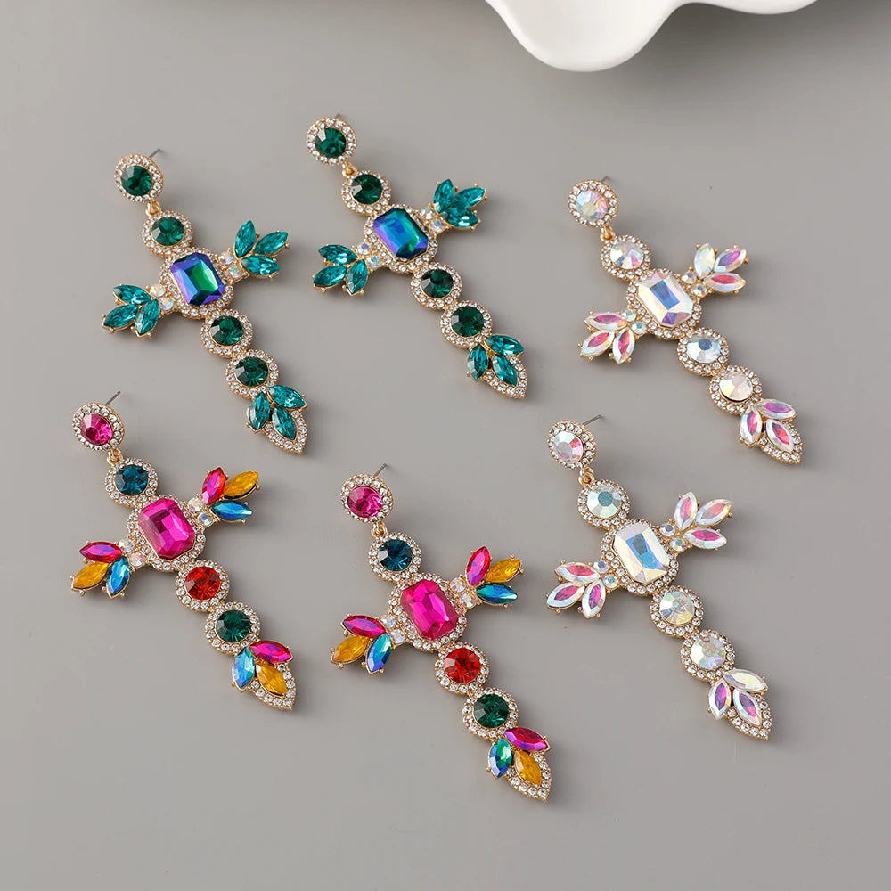 Personality Gold Plated Geometric Cross Drop Earrings Exaggerated Cross Shaped Earrings for Woman Jewelry