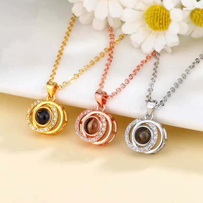 100 Language I Love You Memorial Memory Projection Necklace for Women Women Projection Photo Pendant Clavicle Chain Necklace