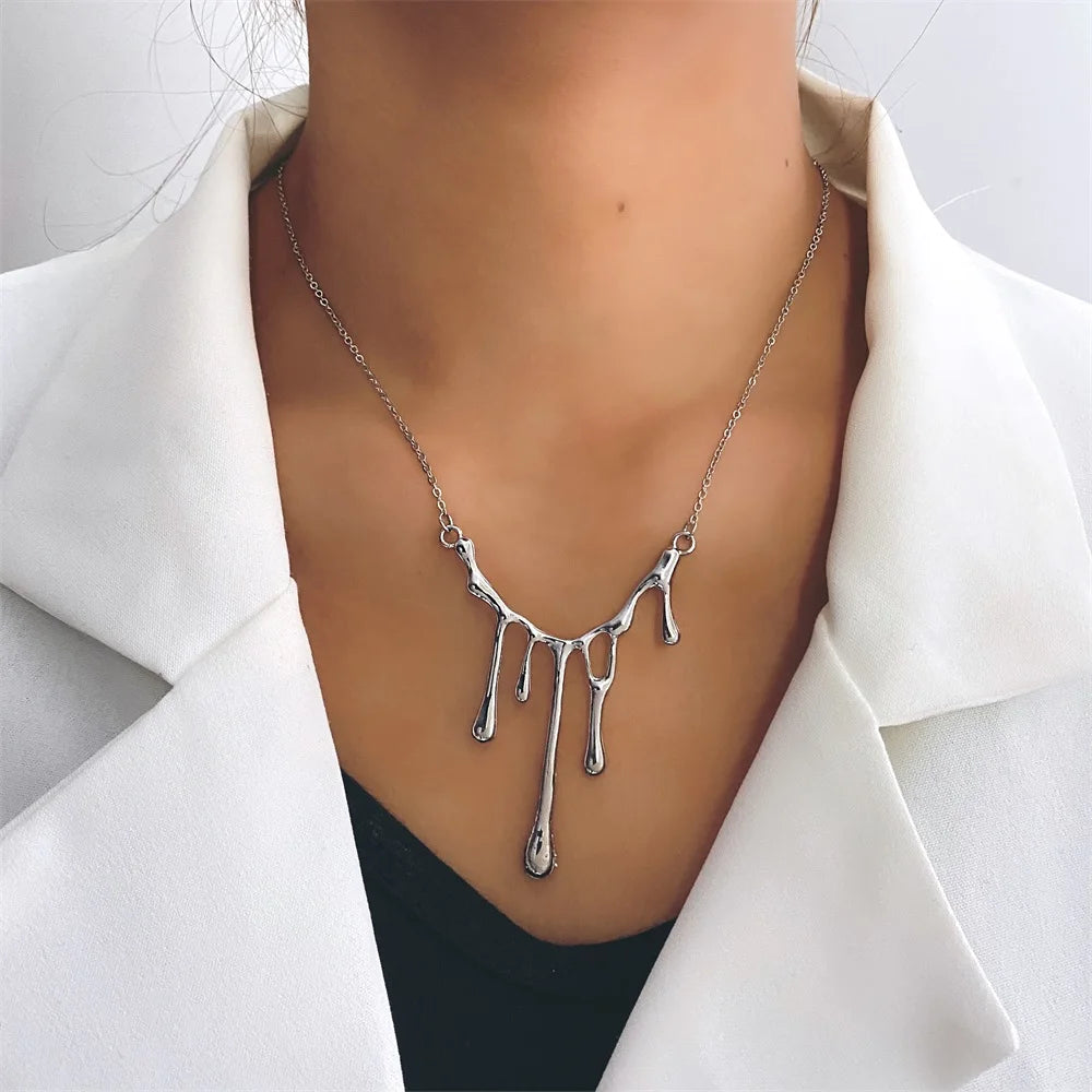 VKME New Design Trend Fashion Water Drop Silver Plated Necklace for Women Jewelry Wholesale