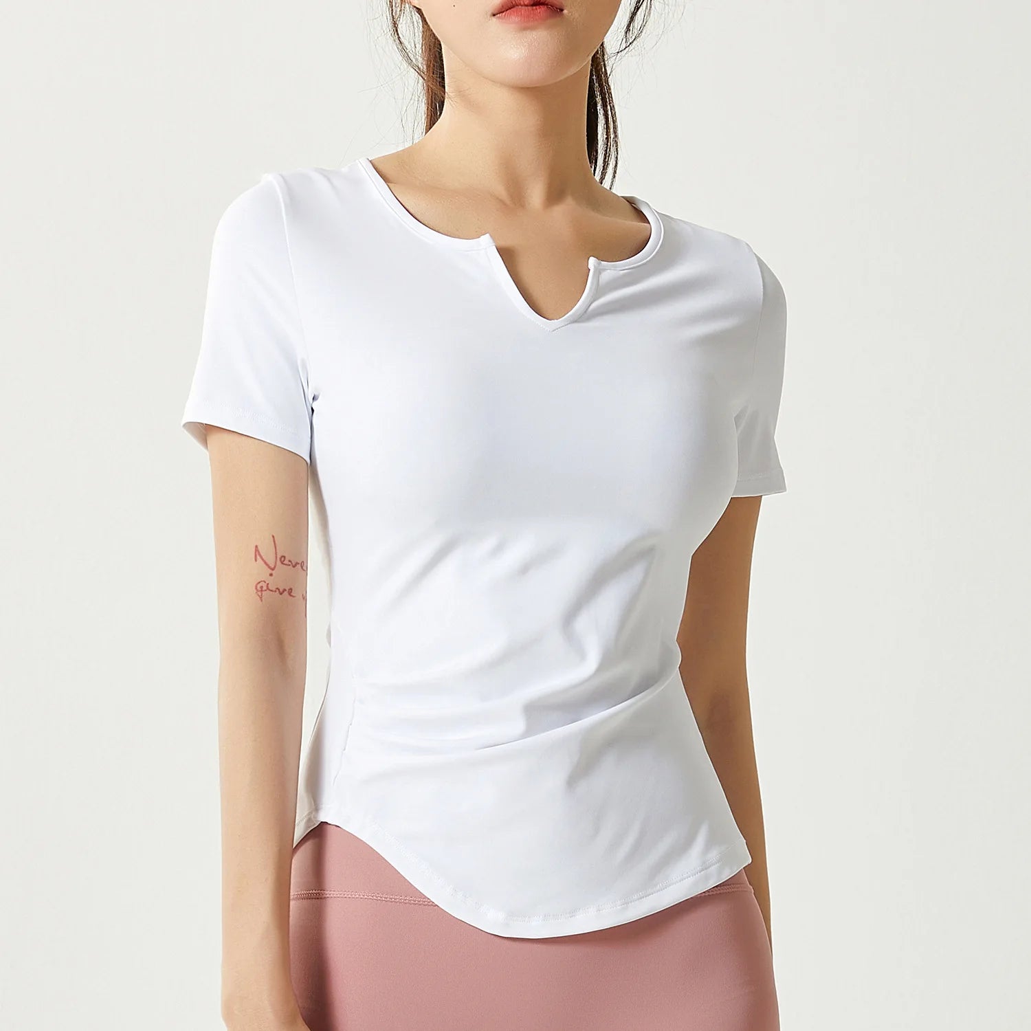 Ladies V-neck Running Sports T-shirt White Short Sleeve T-shirt Yoga Top Quick Dry Fitness Gym Short Sleeve Top