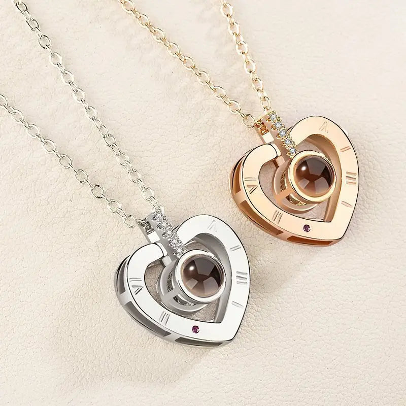 18K Gold Plated Stainless Steel 100 Languages Heart Love Pendant Necklace