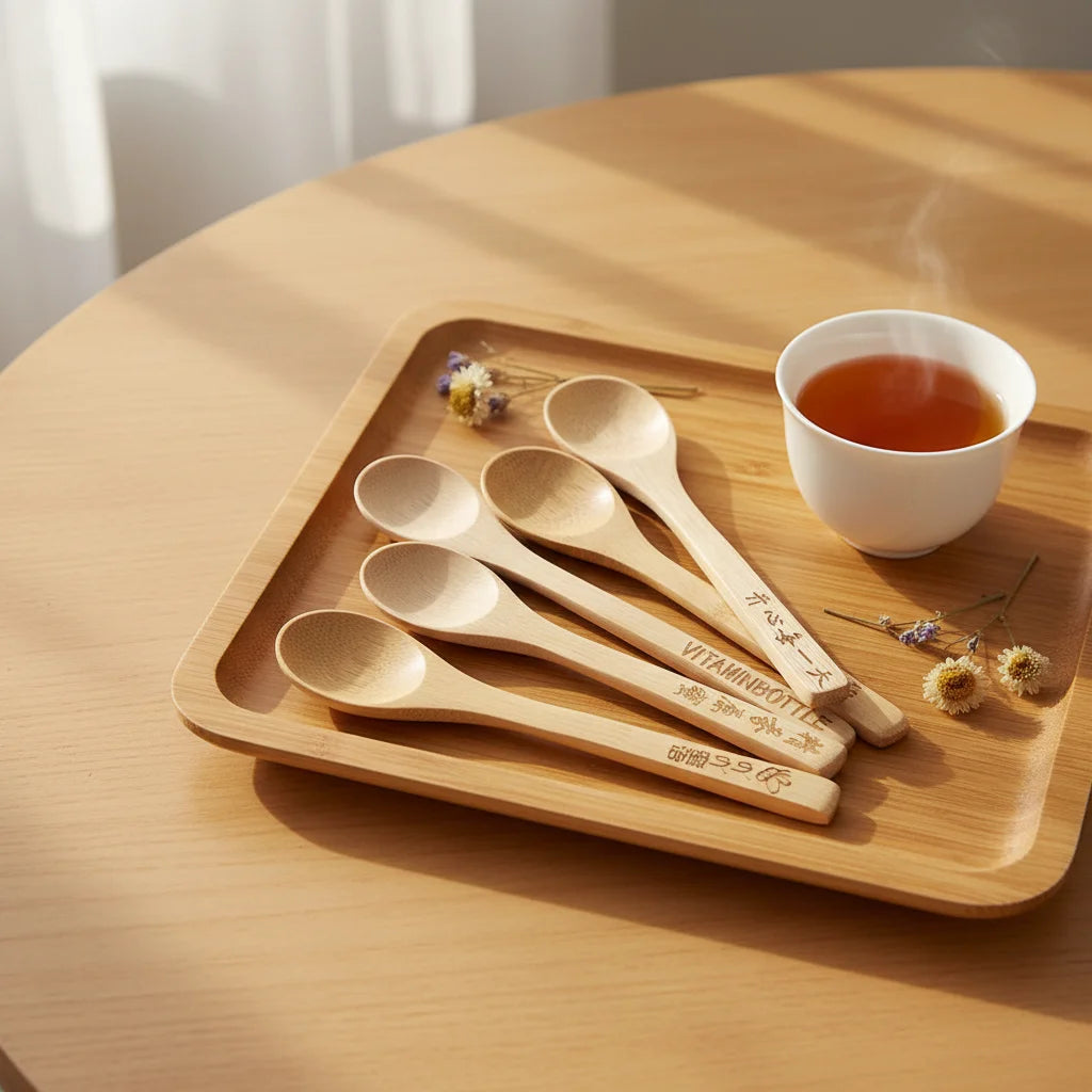 Luxury Eco Friendly Mini Bamboo Coffee Spoon Custom Logo Wooden Tea Spoons