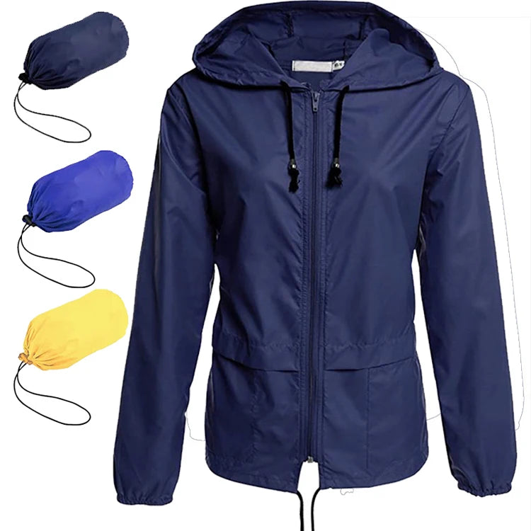 Unisex Lightweight Hooded Waterproof Raincoat Zipper Closure Thin Thickness Print Pattern Packable Active Outdoor Skin Jacket