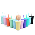 Wholesale 16oz Matte Colored Tumbler Double Wall Plastic Tumblers with Reusable Straw