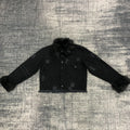 DENIMGUYS Mens Hip Hop Outerwear Custom Raw Hem Ripped Bomber Jacket With Fur Collar and Cuffs