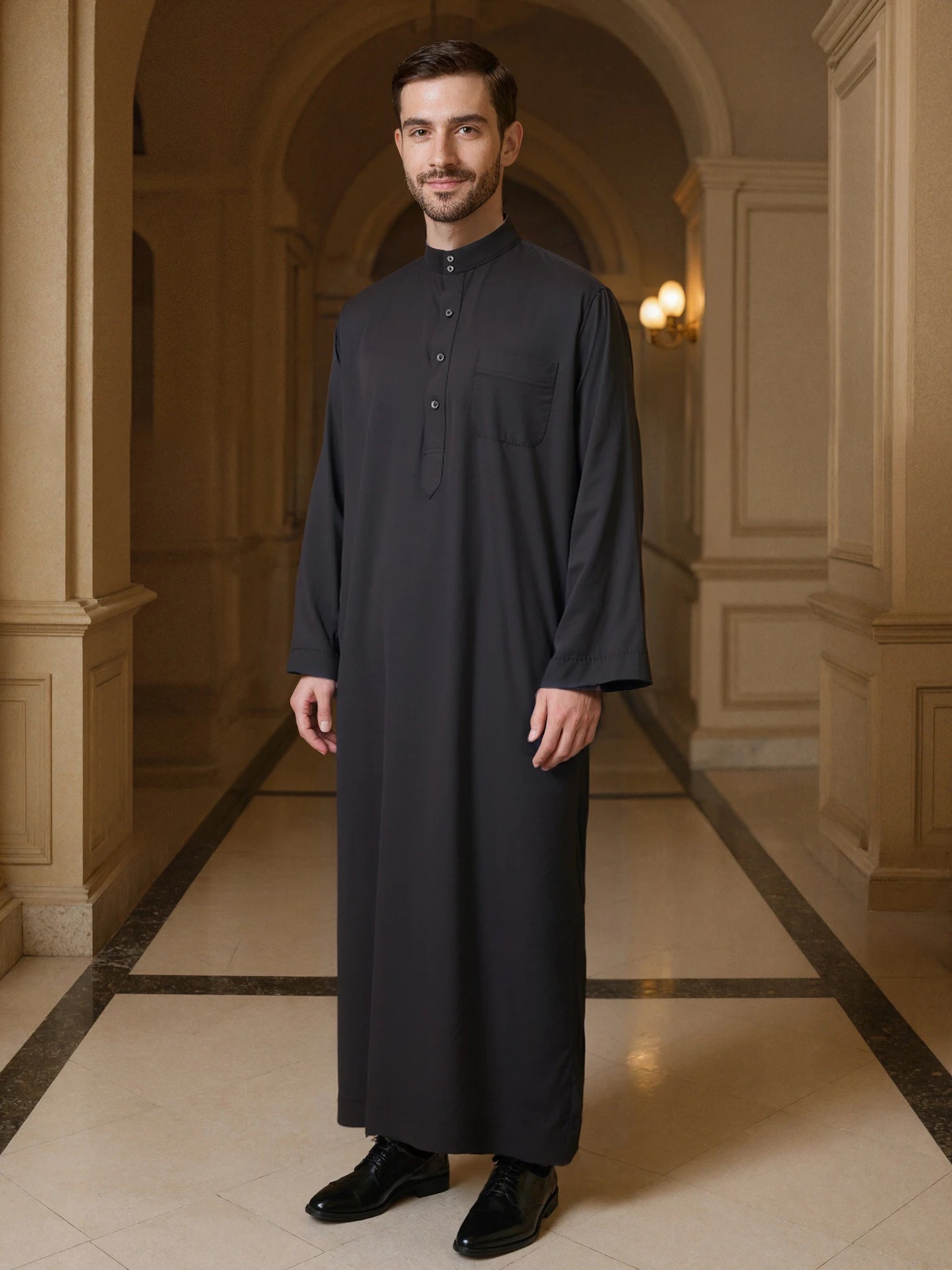 Wholesale Premium Stylish Jubba Qatar Thobe Solid Color Men Jubah Al Arabic Muslim Thobe Dubai Islamic Dubai Men