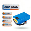 German Stock 60V 20Ah Blue Rectangular Lithium Battery with 2600mAh 16s7p China Cells 50A BMS & 3A XT60 Plug