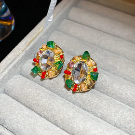 GT Silver Needle Luxury Inset Zircon Color Elegant Temperament Charm Earrings