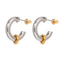N&S 18K Gold Stainless Steel Minimalist C-Shaped Stud Earrings Two-Tone Geometric Hoop with Small Gold Charm Trendy Gift Idea