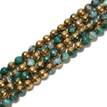 Kelingna 6mm 8mm 10mm 12mm Coated Gold & Green Stripe Striped Agate Gemstone Beads Faceted Round Beads for Jewelry Making