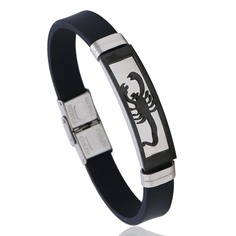 Wholesale DPANCO Cool Men Scorpion Stainless Steel Silicone Cuff Bangle Bracelet Vintage Style Rhodium Plated 21cm Long