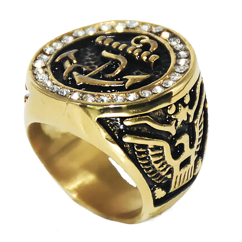 Wholesale Titanium Steel Punk Hip Hop Personalized Ring Men Diamond Anchor Pattern Rings