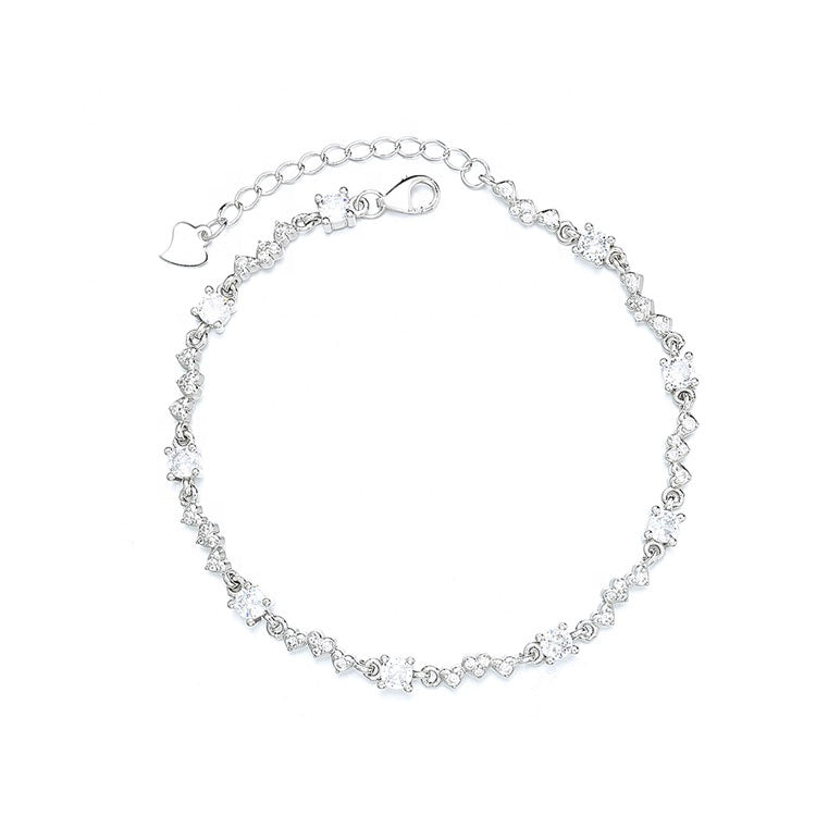 Yaeno Fine Jewelry Real Silver 925 Little Heart Chain Bracelet CZ Stones Link Chain Bracelet for Women