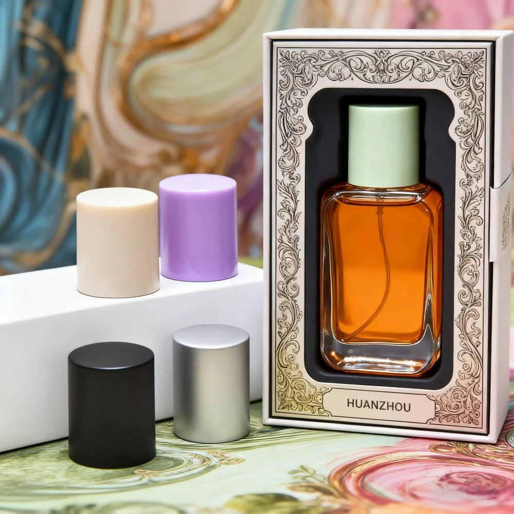 30ml Flat Square Shaped Perfume Empty Glass Bottle Refillable Clear Perfume Atomizer Container with Colorful Caps