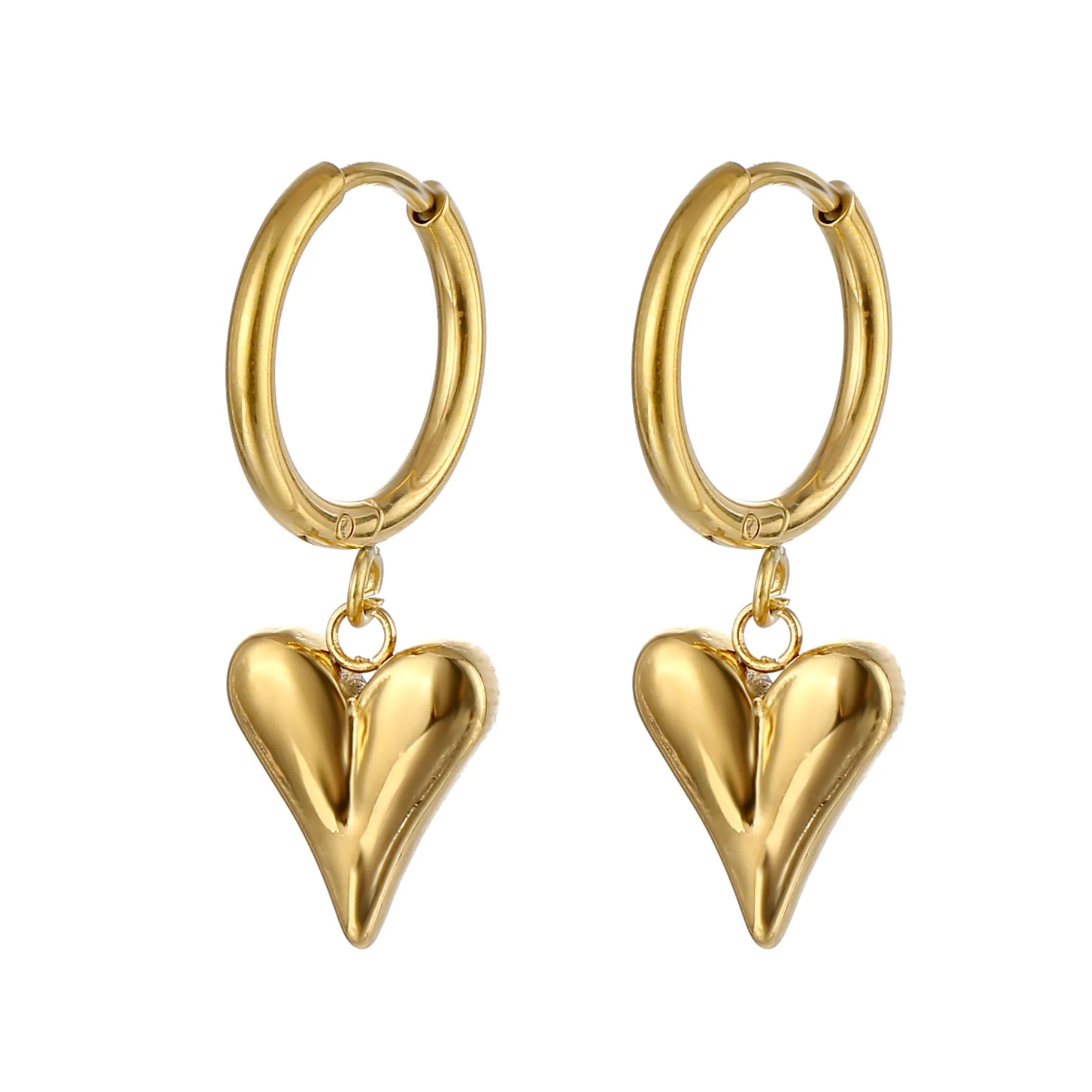 Heart Earring Gold Plated Drop Earring for Women Accessories Jewelry Stainless Steel Mini Huggie Hoop Earrings With Dangle Charm
