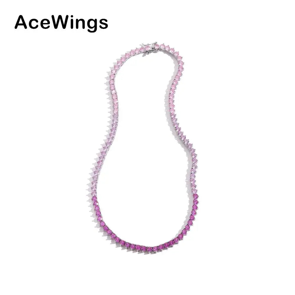 BC152 3mm 4mm Brass Pink Color Necklace Cubic Zircon Tennis Chain Necklace Oval and Rectangle CZ Jewelry