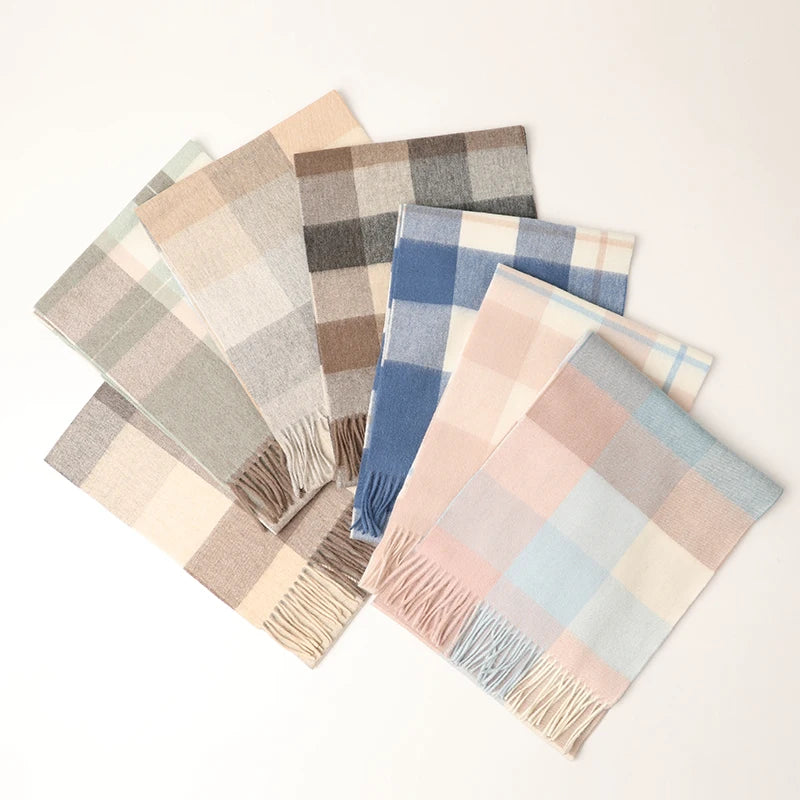 Custom  logo 100% Wool Tartan Scarf for Women for Men Unisex Winter Style Inner Mogonlia Ymgz W22Z228G