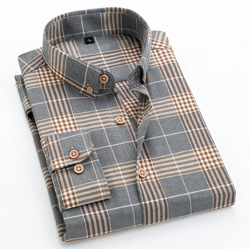 Male Spring Autumn Stripe Plaid Business Leisure Shirt Men Cotton Fashion Work Shirt Long Sleeve Shirt High Quality Man Clothes