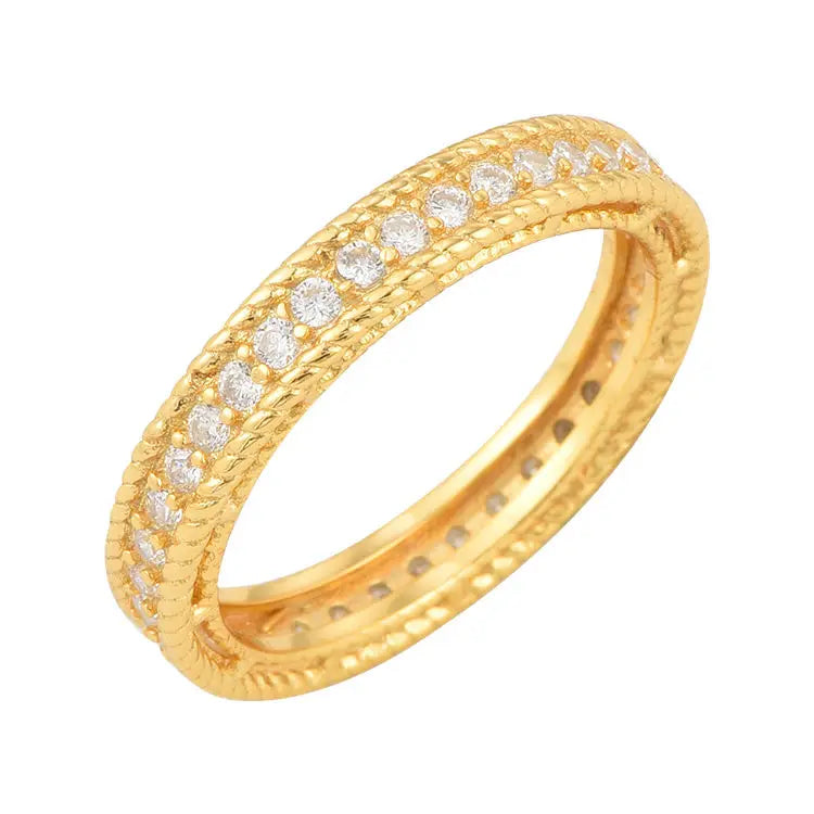 Brass Rhodium Plated Zircon Twist Rope Ring for Women's Trendy Style for Parties and Anniversaries