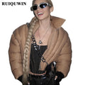 RUIQUWIN Hot Selling Winter Solid Color Thick Warm Stand Collar Puffer Coats Candy Color Bubble Short Puffer Jacket Women