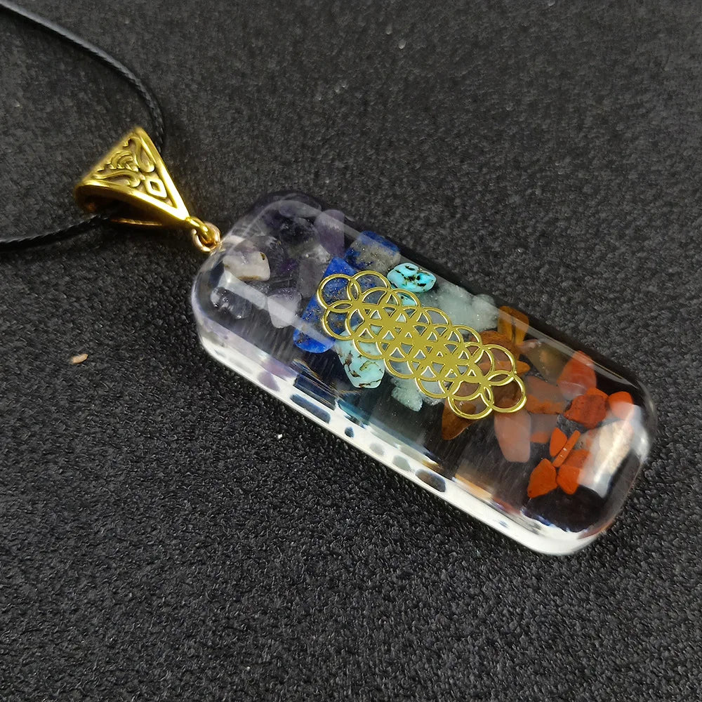 HZ Hongzhuo Hand-made natural stones rock Aurora chakra crystal necklace personality men and women long sweater chain clothing accessories chakra stones