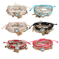 Vintage Bohemia Charm Enamel Oeil De Fatima Hand Evil Eye Pendant Women Multilayer Boho Bracelet Set Jewelry