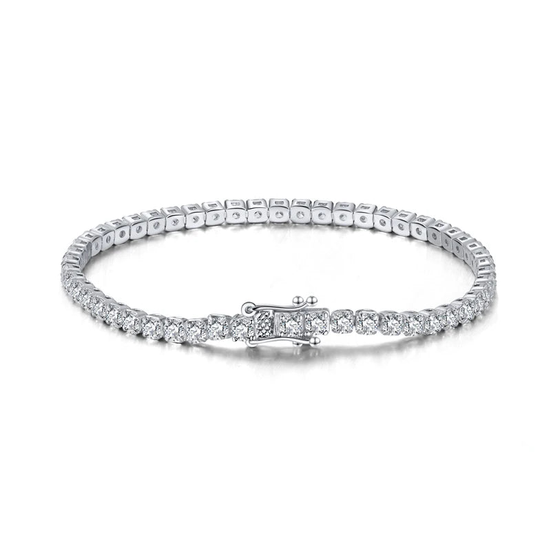 RINNTIN SB94 Fine Hiphop Jewelry 3mm Cubic Zircon CZ 925 Sterling Silver Tennis Bracelets for Women Men