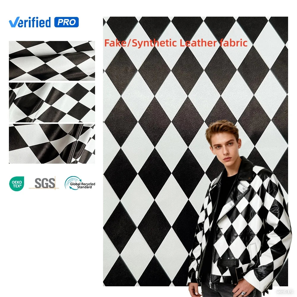Ready Stock Leather Manufacturers Customized Diamond Pattern Digital Print Leather Printed Faux Leather